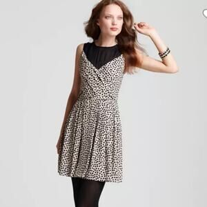 BCBGeneration Womens 12 Fit and Flare Pleated Polka Dot Dress